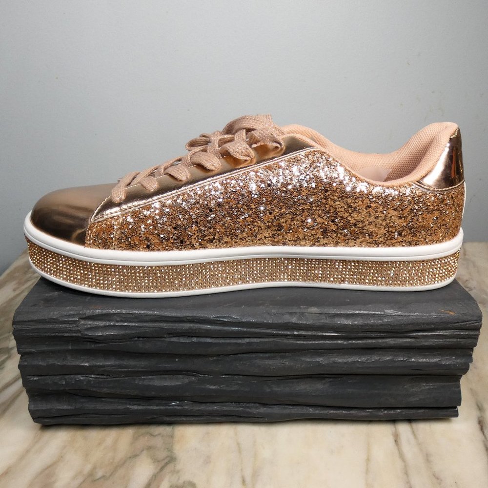 Women's Rose Gold Glitter Platform Sneaker
